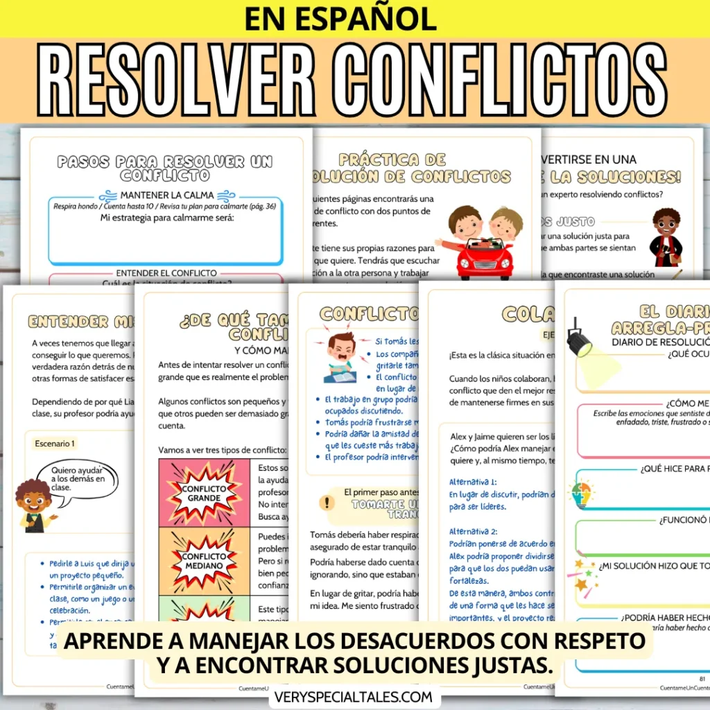 Fichas de trabajo del cuaderno de resolución de conflictos para niños