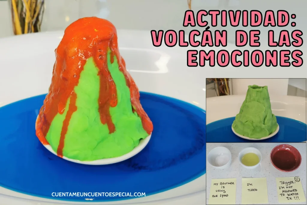 Volcán con plastilina, realizado para escenificar el volcán de las emociones con niños